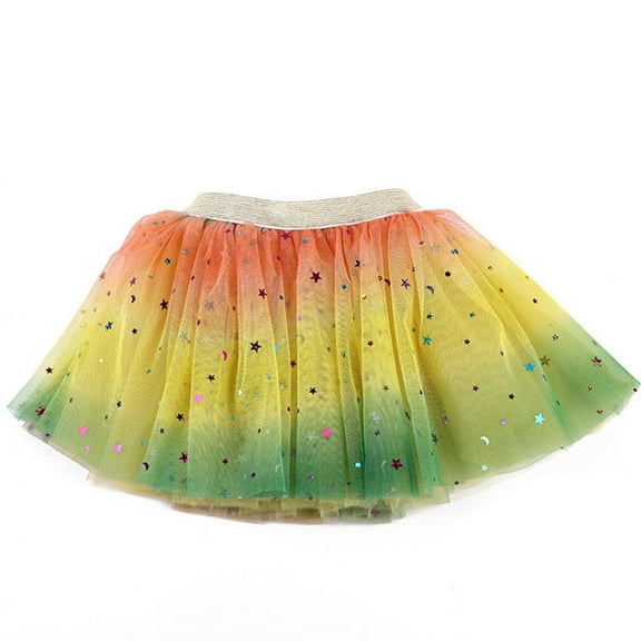 Cathalem Kids Skirt Girls' Polka Dot Tutu Glitter Ballet Triple Layer Tulle Dance Skirt (Yellow,S)