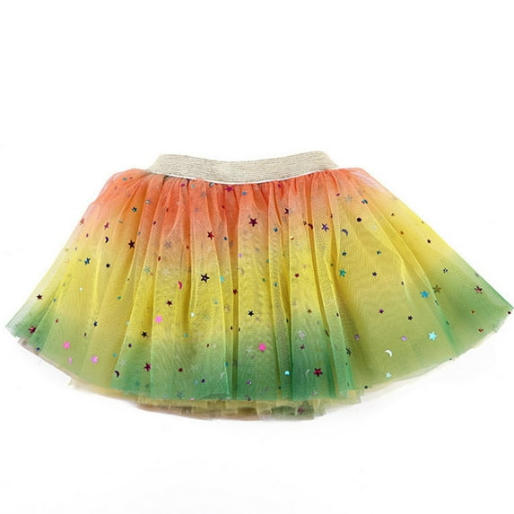 Cathalem Kids Skirt Girls' Polka Dot Tutu Glitter Ballet Triple Layer Tulle Dance Skirt (Yellow,S)
