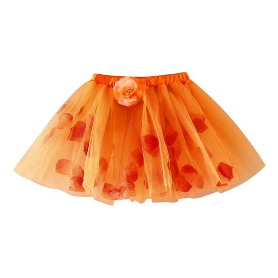 Cathalem Kids Skirt Princess Skirt for Girls Tutu Skirt Toddler Cute Party Dance Skirt Solid Color Net Yarn Sequins Star Tulle (Orange,One Size)