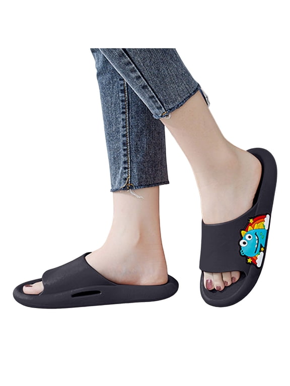 Kids Slippers Boys Kids Cloud Slides Girls Boys Slip On Slide Sandals Comfort Non-Slip Thick Sole Slippers Summer Shower Shoes Pool Beach Water Shoes (Black,2.5)