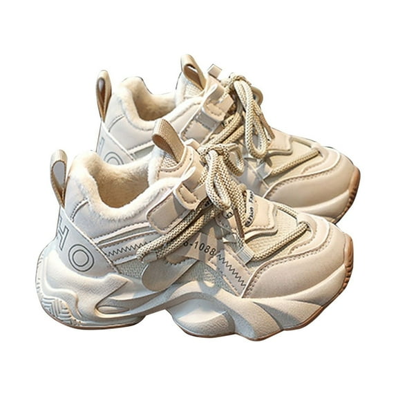 Cathalem Kids Sneakers Girls Girls Lightweight Sneakers Kids Lace-up Tennis Running Shoes, Breathable Walking Shoes (Beige,11)