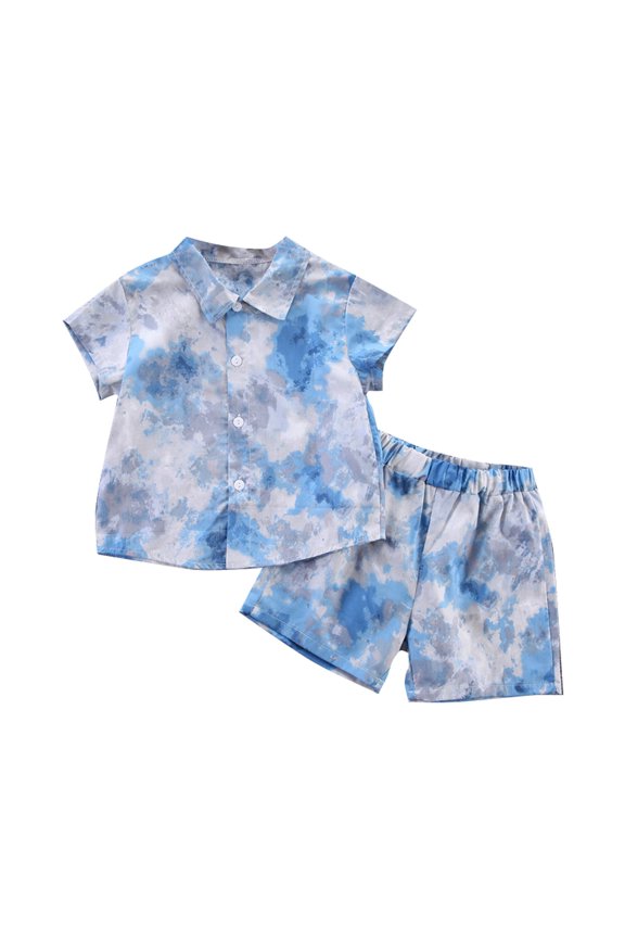 Kids Sports Outfits Boys 2 Pieces Set Shirt Summer and Shorts Summer Beach Yoga Matching Outfits(Blue,100)
