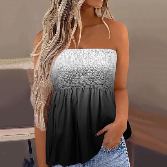 Cathalem Leather Shirt Girls Women Stripe Strapless Bandeau Tank Casual Sleeveless Summer Vacation Loose Active Tops Women Vest Black Medium