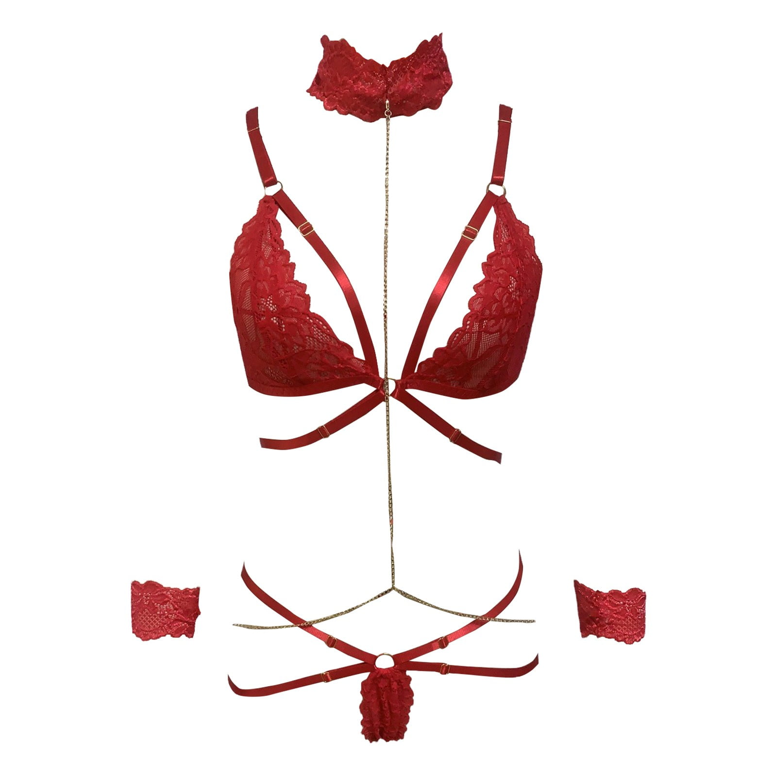 Cathalem Lingerie With Underwire Red Lingerie With G String Halter