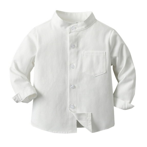 Cathalem Little Boys Long Sleeve Button Down Shirts Boys' Long Sleeve Button Down Shirt for Kids (White,10-11 Years)