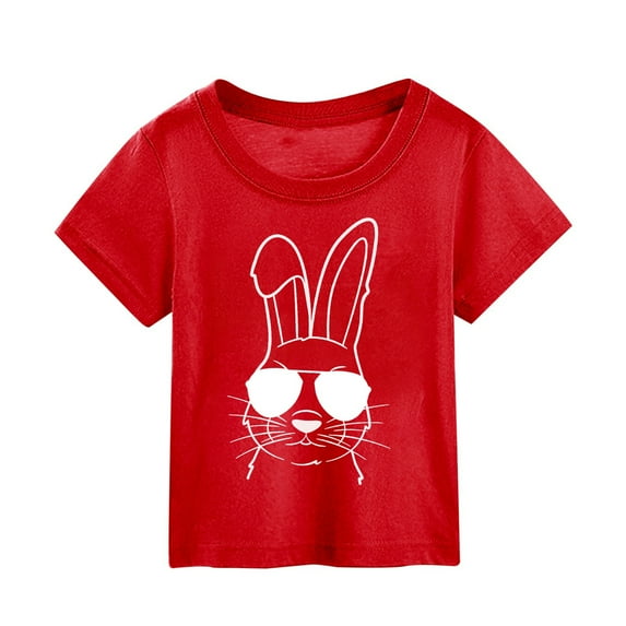Cathalem Little Fashionistas: Girls' Patterned Short-Sleeve Tees (Red,3-4 Years)