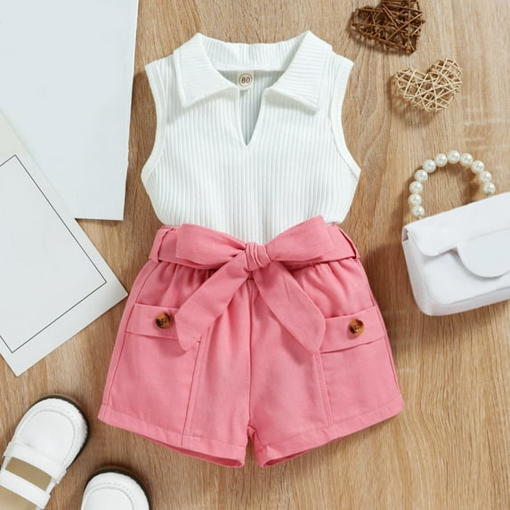 Cathalem Little Girl Clothes 4t-5t Summer Toddler Girls Sleeveless Ribbed Vest Tops And Shorts Outfit Dress Pants for Teen Girls Childrenscostume Pink 3-4 Years