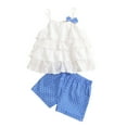 thumbnail image 1 of Cathalem Little Girls Casual Shorts Set Toddler Baby Girl Summer Clothes Tops Mini Shorts Set 2Pcs Outfits(Blue,120), 1 of 5