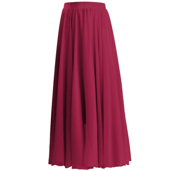 Cathalem Women's Skirts Long Women's Elastic Waist Maxi Skirt Flowy Full Length Beach Skirt (RD1,L)
