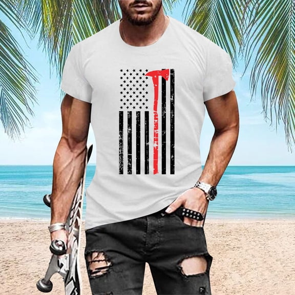 Cathalem Long Sleeve Pack Shirts for Men Men Summer Casual O Neck Flag Printed Short Sleeve Tee Shirt Top Layering Long Sleeve Shirt White Large