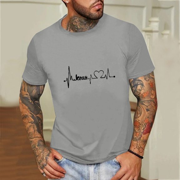 Cathalem Long T Shirts Men Mens Summer Fashion Casual Round Neck Small Print T Shirt Short Sleeve Shirt Turtleneck Tee for Men Shirt Grey X-Large