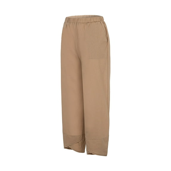 Cathalem Maternity Loose Women Straight Summer Pants High Casual Waist Long Solid Cotton Pants Women Dressy Casual Pants Khaki 3X-Large