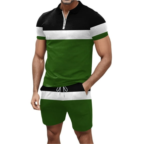 Cathalem Men 2 Piece Short Sets Outfits Men’s Shorts Set | Short Pants & Short Sleeve T-Shirt(Green,XXXXL)