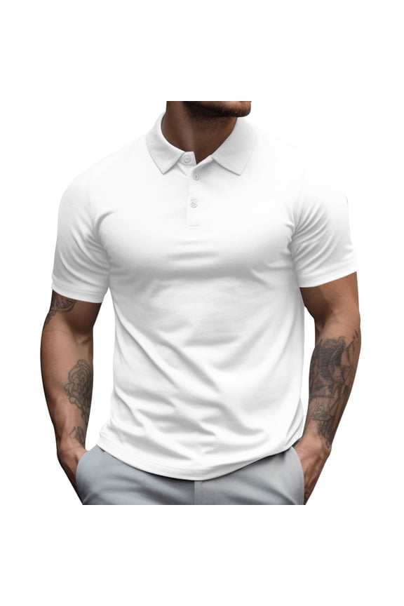Men Polo Shirt Work Out Polo Shirt Short Sleeve Quick Dry Performance Golf Shirt Regular Fit T-Shirt(White,M)