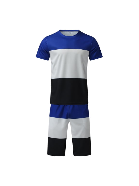 Men Slim Suit Men Summer Spring And Summer Striped Squares Tracksuit 2 Piece Outfits Mens Three Piece Suit Slim Fit Suit Blue Small