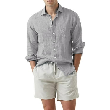 Cathalem Mens Loose Fit Button Down Shirts Men's Button Down Shirt Long Sleeve Casual Beach Shirts(Gray,M)