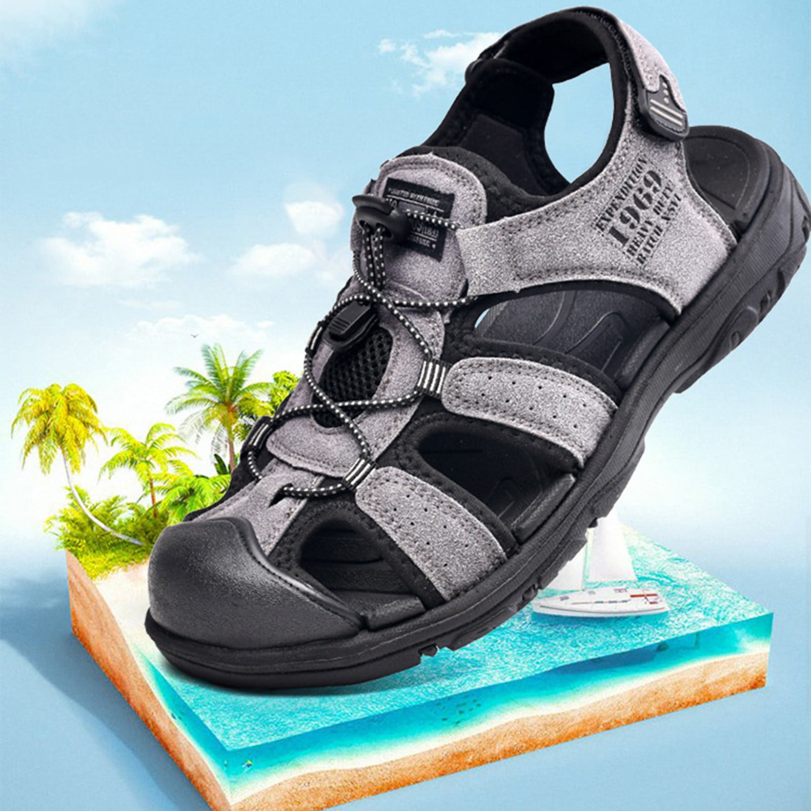 Cathalem Mens Sandals Wide Width Adjustable Men Sandals Fashion Closed