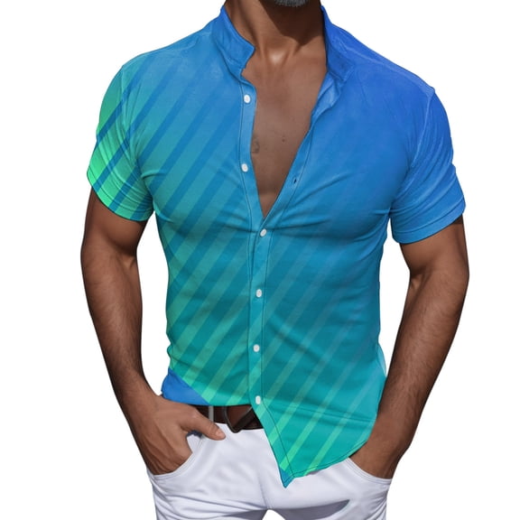Cathalem Mens Shirts Short Sleeve Men's Hawaiian Short Sleeve Button Down Tropical Beach Vacation Shirt(Blue,XXL)