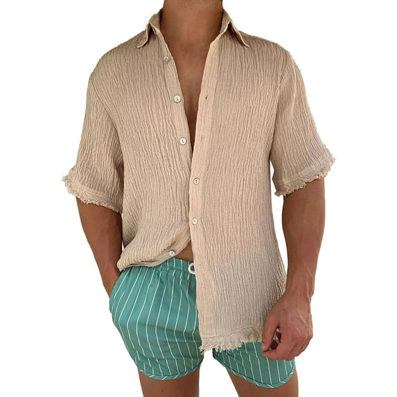 Cathalem Mens Shirts Short Sleeve Mens Shirts Short Sleeve Button Down Shirts Casual Summer Beach Tops Shirts for Men(Clear,XXXL)