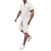 Cathalem Mens Short Sets 2 Piece Outfits Men's 2 Piece Short Sleeve Tracksuits Set T Shirt and Shorts(White,XL)