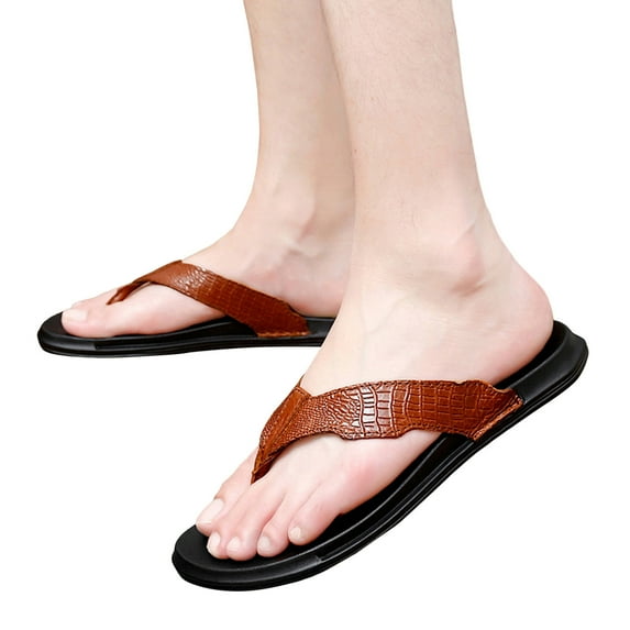 Cathalem Mens Slides Beach Men's Flip Flops Indoor Outdoor Beach Thong Sandals Comfort Sandals(Brown,39)