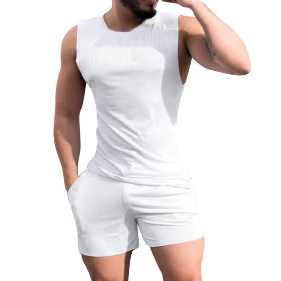 Cathalem Mens Slim Fit Wool Suit Men Spring Summer 2 Piece Suit Beach Sleeveless Tank Tops Blouse Short Set Man Suit Regular Suit White X-Large