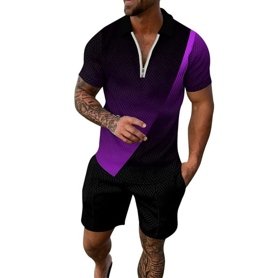 Cathalem Mens Summer Outfits 2 Piece Workout Shirts for Men Short Sleeve Athletic Gym Active T Shirt Moisture Wicking(Purple,S)