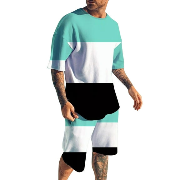 Cathalem Mens Summer Sets 2 Piece Outfits Men's Casual T Shirt and Shorts Set Tracksuit 2 Piece Outfits(Green,L)