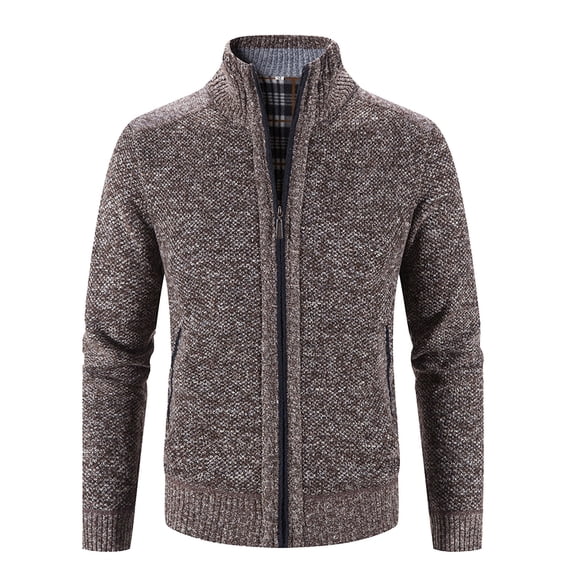 Cathalem Mens Sweaters,Men's Cardigan Sweaters Full Zip Up Stand Collar Slim Fit Casual Knitted Sweater with 2 Front Pockets,Mens White Cardigan Sweaters with Buttons
