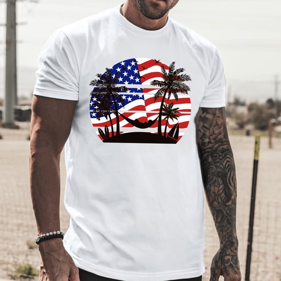Cathalem Mens Tall Long Sleeve T Shirts Male Summer Casual Independence Day Print T Shirt Long Sleeve T Shirts for Men Cotton Shirt White 3X-Large