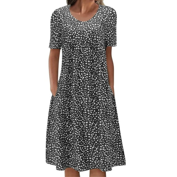 Cathalem O neck Shirt Dress for Women Ladies Loose Comfy Pockets Midi Dress Casual Baggy Tunic Dress(Black,XXL)
