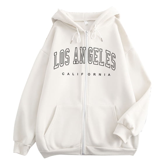 Cathalem Oversized Women's Casual Full-Zip Hoodie Lightweight Long Sleeve Sweatshirt Casual Jacket with Pocket (White,L)
