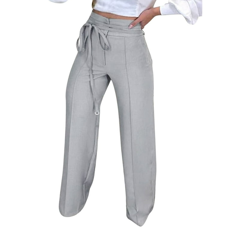 Cathalem Pants for Women High Waist Women's High Waisted Pants Wide Leg  Casual Pants Baggy Stretchy Streetwear with Pockets(Gray,S)