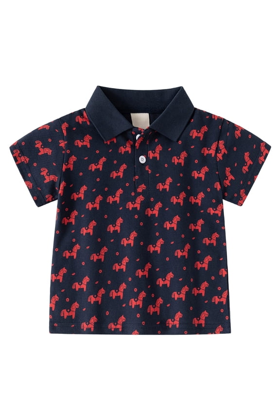 Polo Shirts Boys School Uniform Shirts Boys Soft Top with Collar Toddler Golf Polo First of School,Size 1-2 Years(Navy)