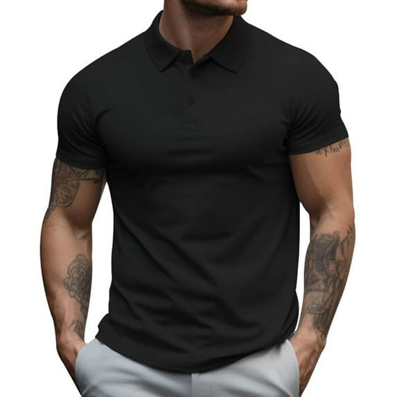 Cathalem Polo Shirts for Men Work Out Men's Short Sleeve Polo Shirt in Regular Fit(Black,L)
