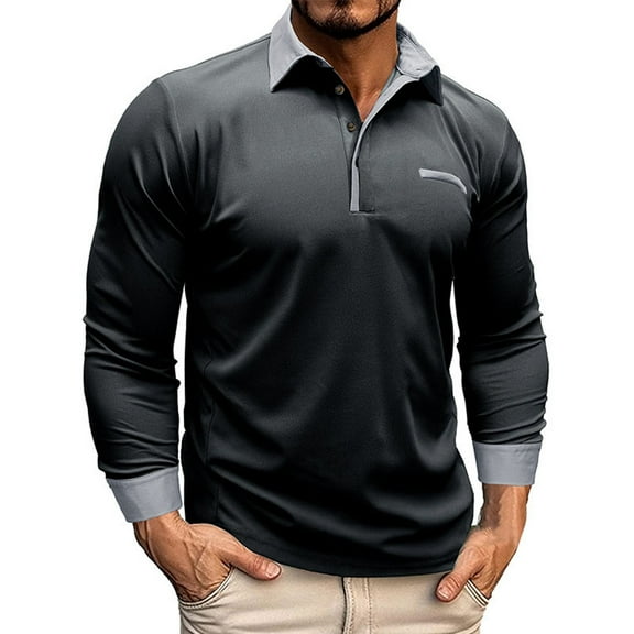 Cathalem Polo Shirts for Men Work Out Polo Shirts for Men Casual Fit Long Sleeve Golf T-Shirt Moisture Wicking Collared Casual Work Tops(Black,XXL)