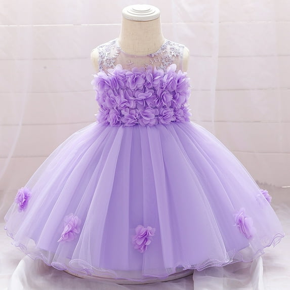 Cathalem Quality Dresses Birthday Gown Pageant Floral Girls Bridesmaid Baby Party Wedding Princess Dress Girls Jean Dress Baby Dress Purple 6-12 Months
