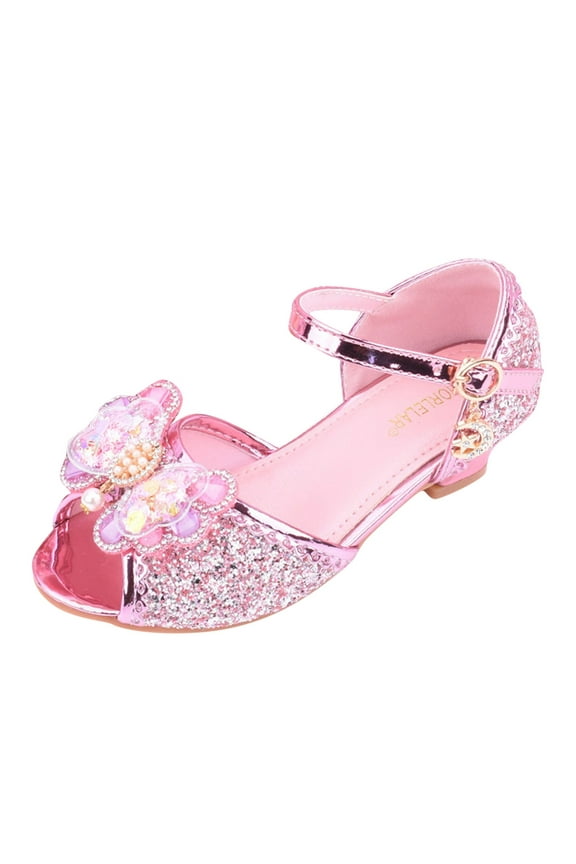 Sandal Girls Little Kid Female Cute Shoes for Girls Size 13 Shiny Sandals Princess Shoes Bow High Heels Show Princess Shoes Slides for Big Kids Pink 13