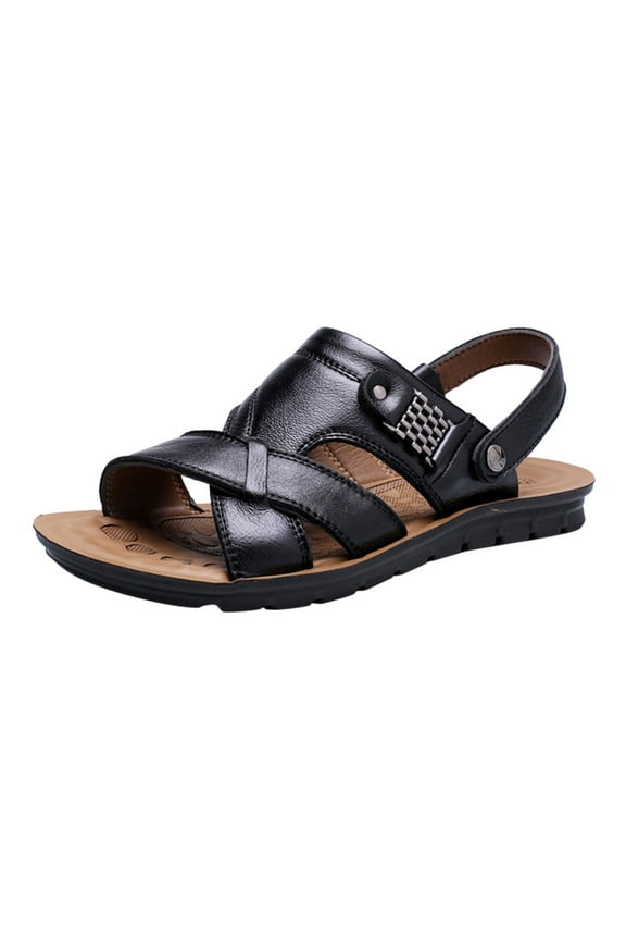 Sandal Men Adult Male Mens Sandals with Memory Foam Beach Slippers Leather Fashion Slides Sandals Men's sandals Slide Sandals for Men Size 11 Black 7.5