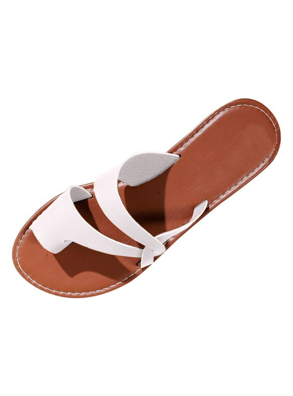 Cathalem Sandal Women Adult Female Earth Spirit Sandals for Women and Solid Color New Pattern Summer Style Set Toe Flat Bottoms Womens Fisherman Sandals White 7.5