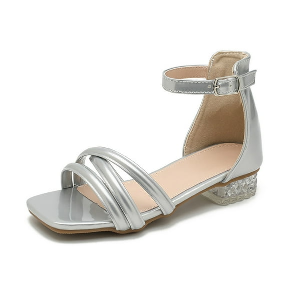 Cathalem Sandals for Girls Girls Sandals Heel Dress Open Toe Princess Sandals Flower Wedding Party for Little Kid/Big Kid (Silver,2)