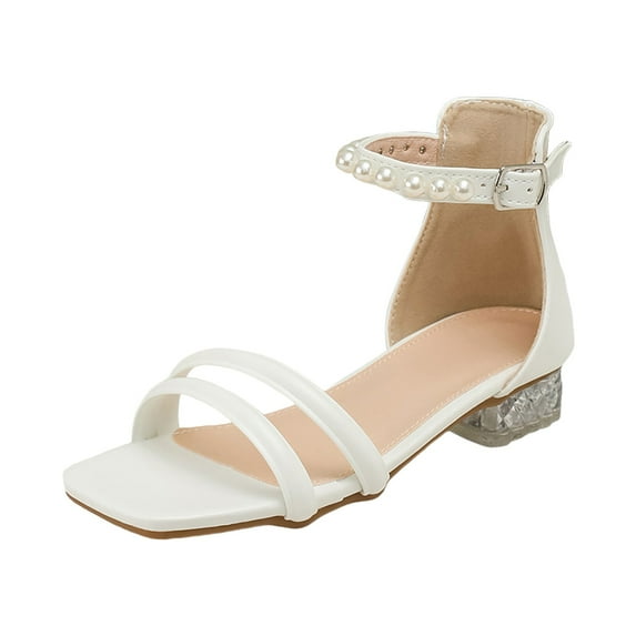 Cathalem Sandals for Girls Girls Sandals Heel Dress Open Toe Princess Sandals Flower Wedding Party for Little Kid/Big Kid (White,2)