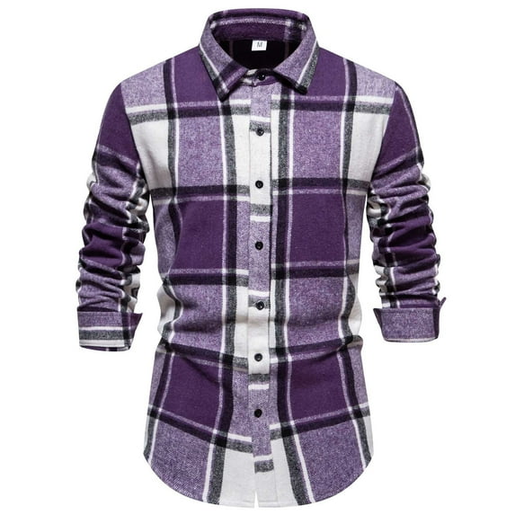 Cathalem Shirts for Men Long Sleeve Casual Men's Button Up Long Sleeve Beachwear Shirt Casual Collar Top(Purple,S)