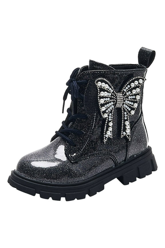 Shoes Girls Big Kid Female High Heels for Kids Size 13 Korean Edition New Children's Girls Soft Sole Boots Child Ski Boots Black 1