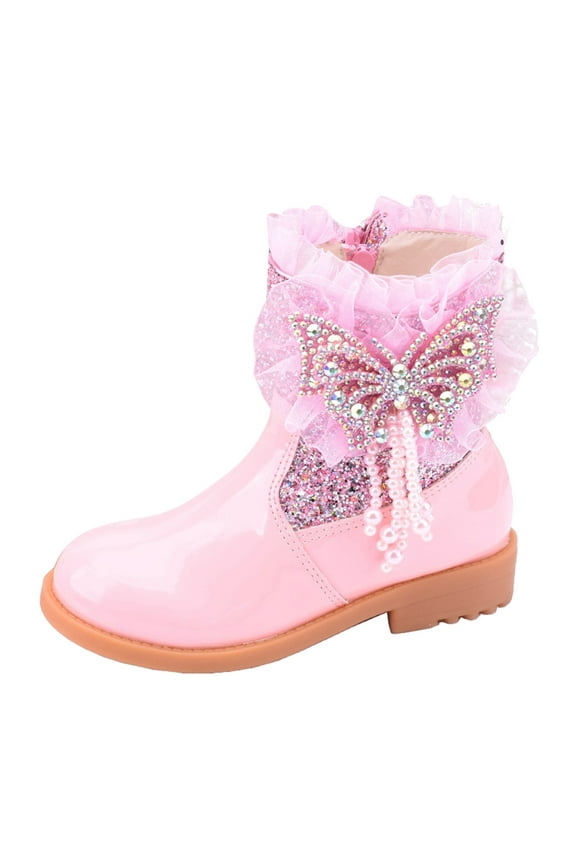 Shoes Girls Little Kid Female Cute Shoes for Kids Little Kid Shoes Short Boots Girls Snow Boots Cotton Boots Princess Kids High Heel Boots for Girls Pink 13