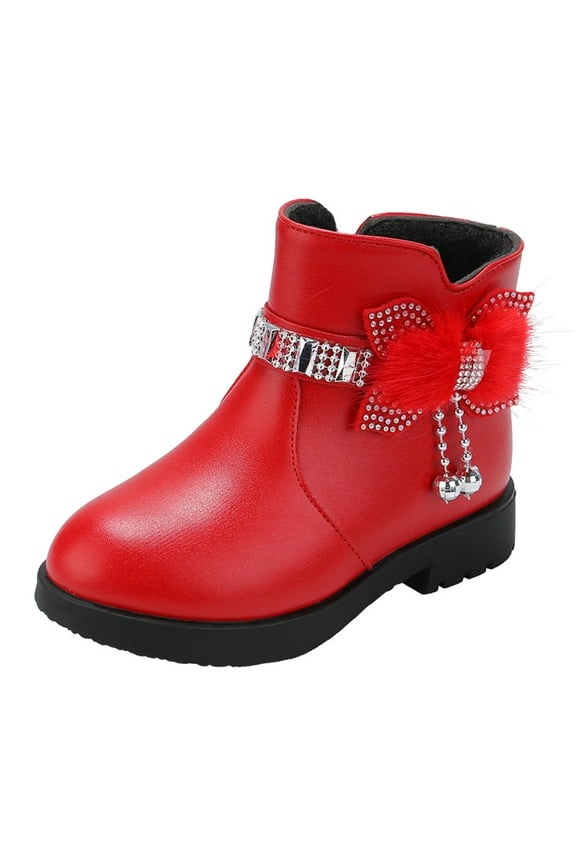 Shoes Girls Toddler Female Kids Heels Thick Heel Short Boots Warm Leather Boots Baby Bow Cute Cotton Shoes Warm Boots Fashion Shoes Size 11 Red 9