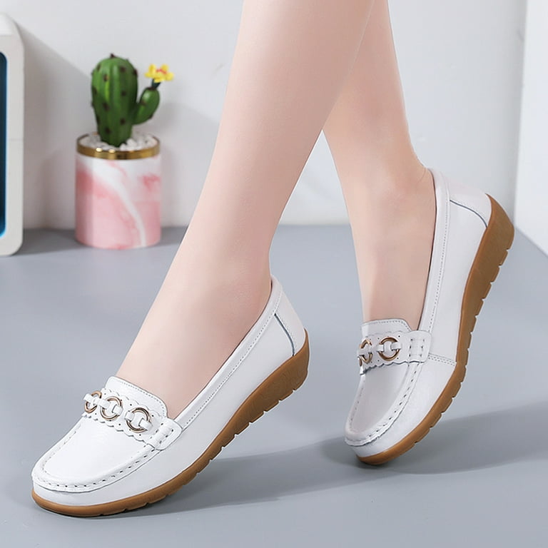 Cathalem Shoes Insoles Women Flat Feet Womens Comfort Walking Flat Loafer  Slip On Leather Loafer Comfortable Flat Women Shoes White 9 