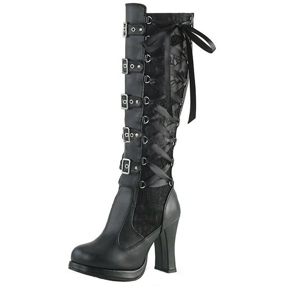 Cathalem Shoes Women Adult Female Knee High Boots Platform Women Gothic Leather Fashion Boots Tied Bows women's Thigh High Suede Boots for Women Flat Black 8.5