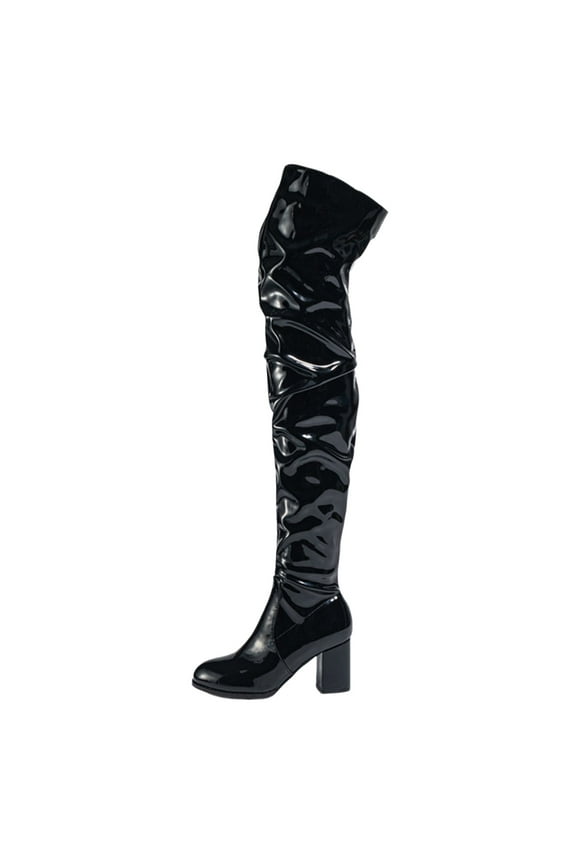 Shoes Women Adult Female Knee High Boots for Women Heel Leather Faced Boots for Autumn and Winter Season Thigh High Boots for Women Wide Calf Black 6.5