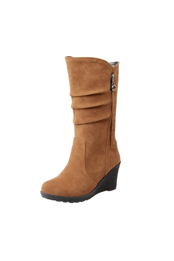 Shoes Women Adult Female Wide Calf Womens Boots Lacy Show Thinning Height Wedge Heel Frosted Side Extra Wide Calf Boots for Women with Heel Brown 6.5